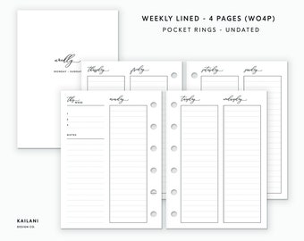 Pocket Rings Weekly Planner Inserts, Lined Columns (PDF Pattern)
