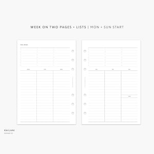 Personal Wide Undated Weekly Planner Inserts, Week on Two Pages, WO2P, Weekly Agenda, Weekly Planner Printable, Undated Weekly, LISTS