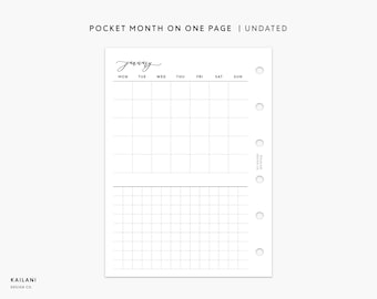 Pocket Monthly Planner Printable, Undated Grid (PDF Pattern)