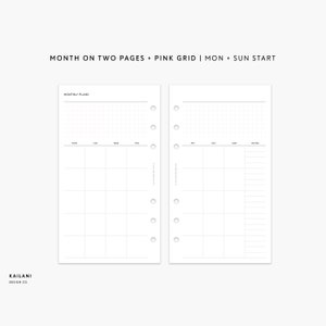 UNDATED Personal Monthly Planner Inserts, Personal Month on Two Pages, Personal Filofax, MM Agendas, Personal Rings printable, GRID