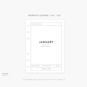 Half Letter 12 Monthly Planner Dashboard Set, Printable Dividers, Half Letter Monthly Dashboard, Jan - Dec Covers, HALF LETTER Agenda