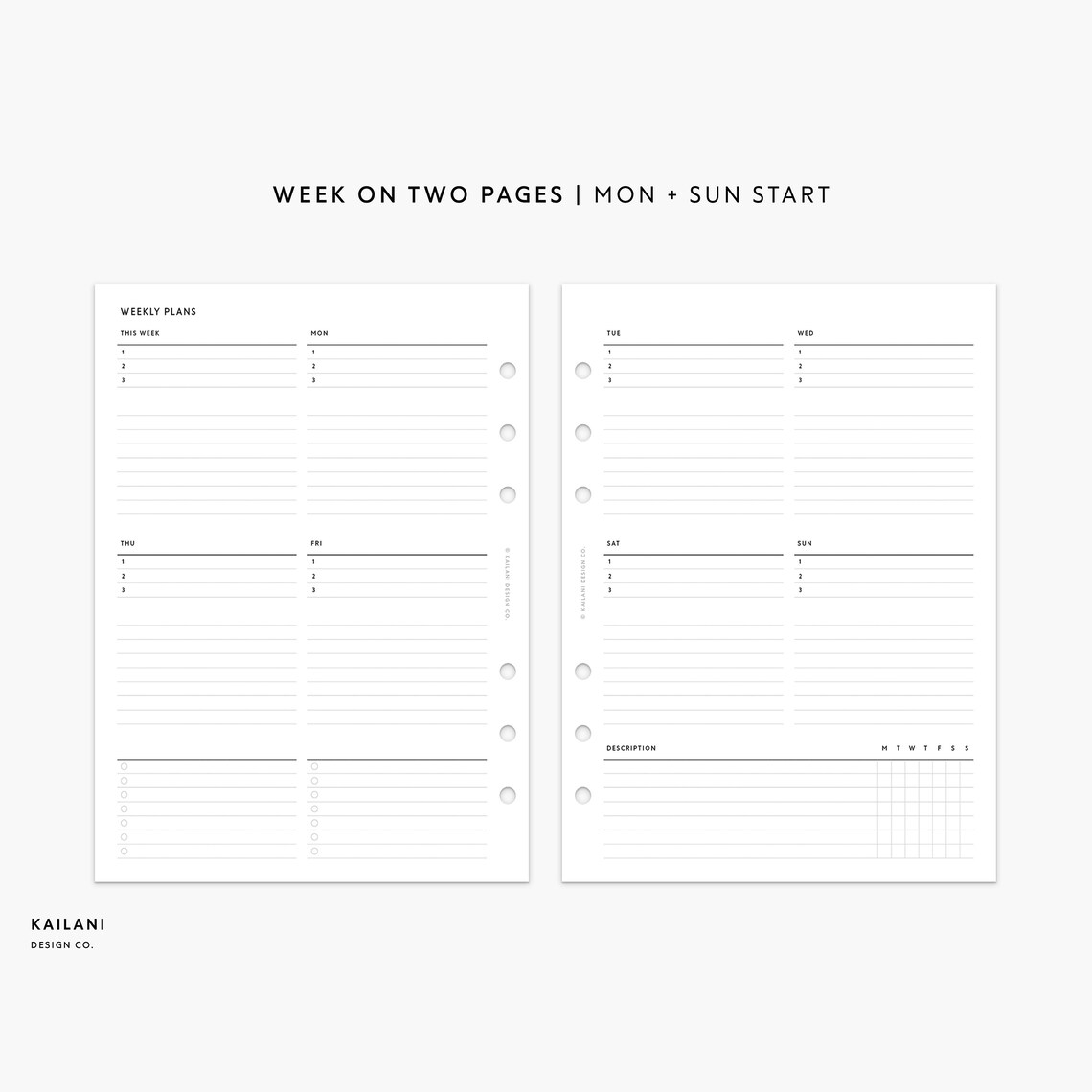 B6 Rings Undated Weekly Planner Inserts Week on Two Pages - Etsy