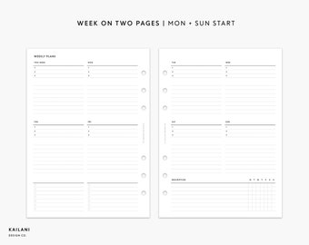 B6 Rings Undated Weekly Planner Inserts, Week on Two Pages, WO2P ...