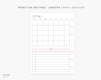 Pocket Monthly Planner Printable, UNDATED Grid Insert (PDF Pattern)
