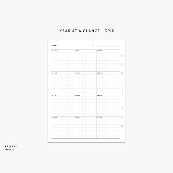 A5 Wide Rings Year at A Glance Insert Printable Inserts - Etsy