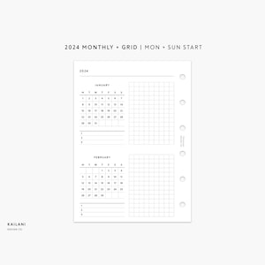 Pocket At A Glance Monthly Planner Printable, 2024 Monthly, Two Months On One Page, Filofax Inserts, Pocket Grid, Pocket 2024 Calendar