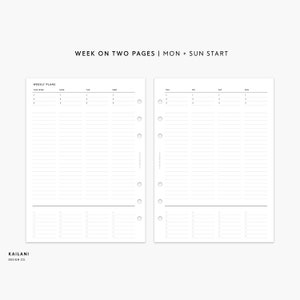 A5 Undatierter Wochenplaner Printable Planner Einlagen, Woche auf zwei Seiten, WO2P, Undatiert Weekly, LV Agenda