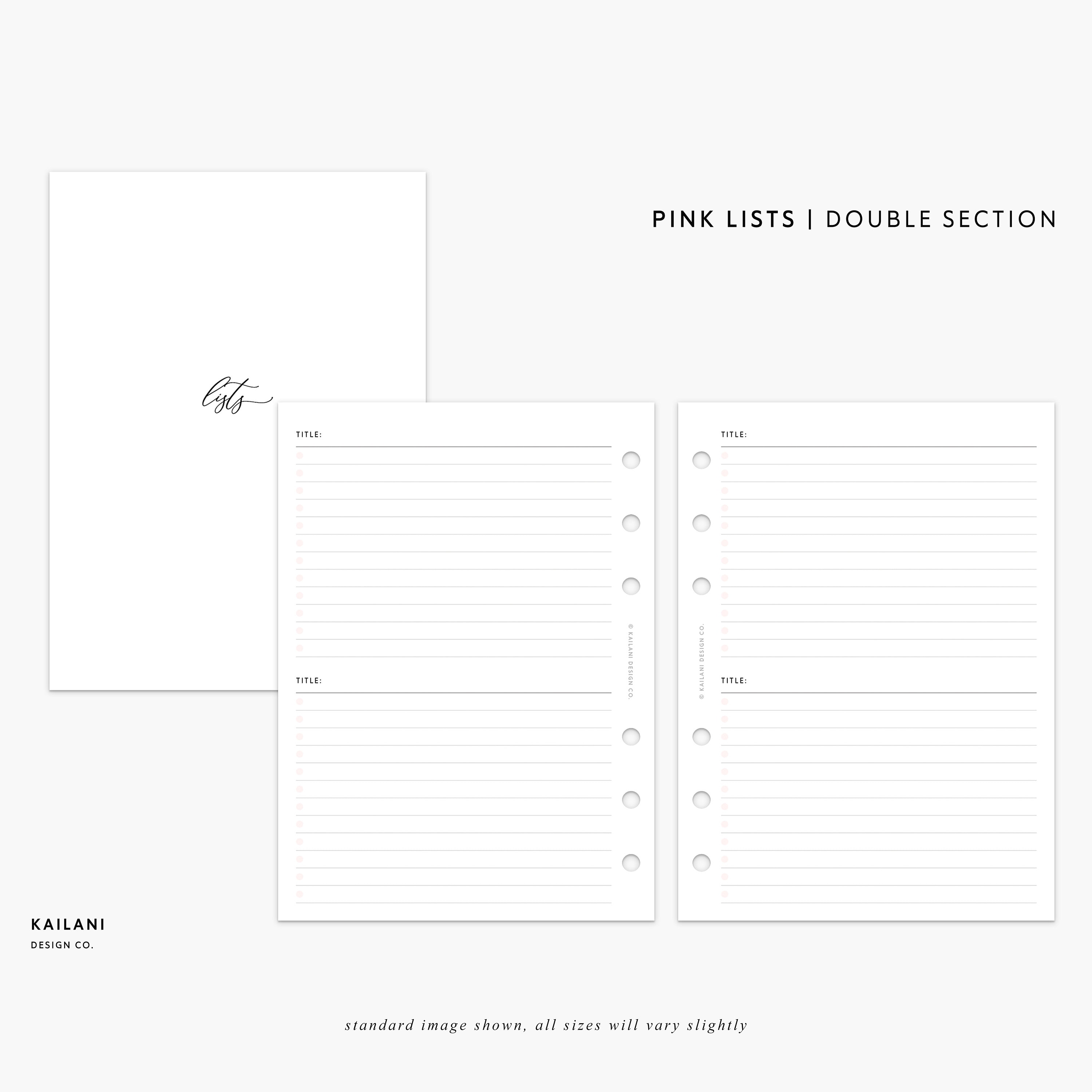 A5 Wide LIST Inserts, Minimal Design, Tasks, Checklist, Pink List ...
