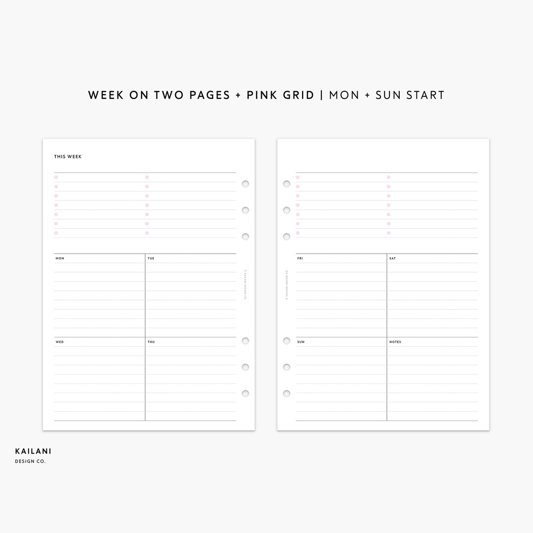 A5 Undated Weekly Planner Printable Planner Inserts, Week on Two Pages ...