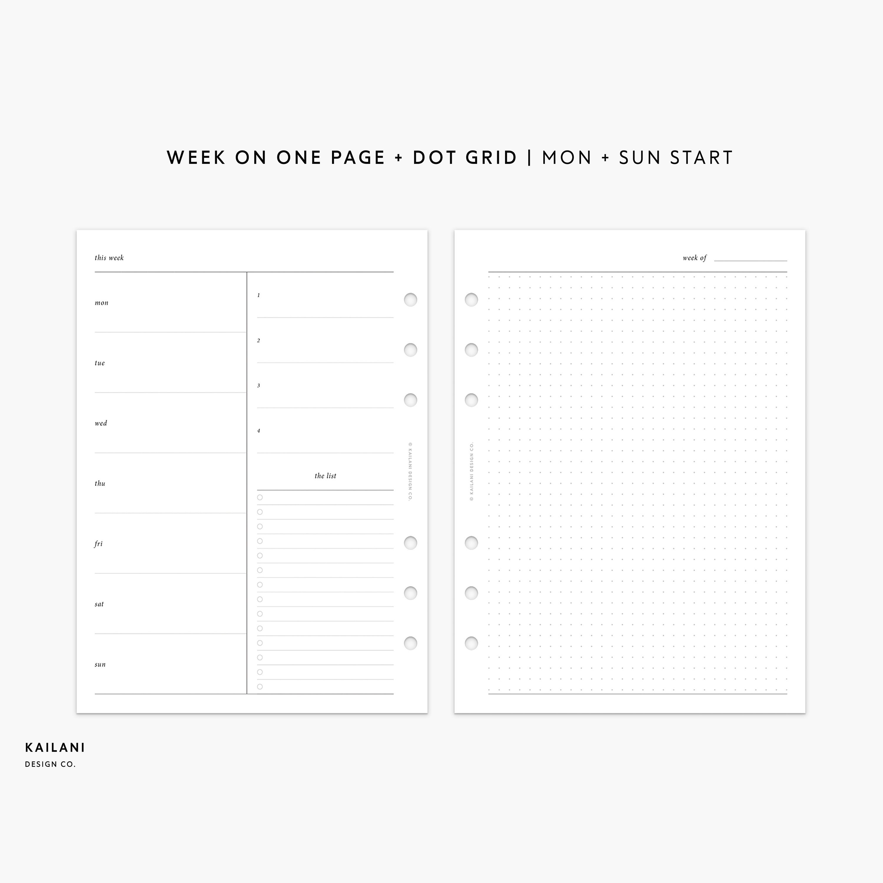 B6 Rings Undated Weekly Planner Inserts, Week on One Page, Week on Two ...