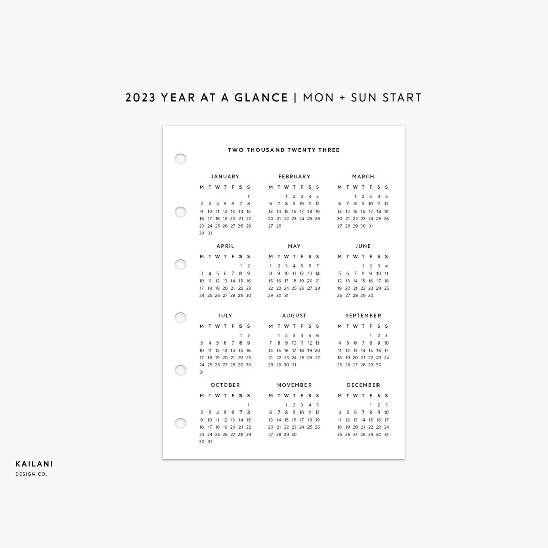 Pocket Insert 2023 Calendar 2023 Year at A Glance Year on 1 Etsy Canada