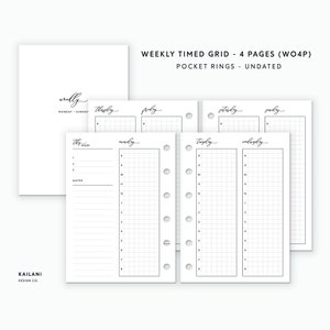 Pocket Rings Inserts, Weekly Planner Inserts, Weekly Agenda, Printable Weekly Planner, Undated Weekly, Minimalist, Pocket Inserts Printable