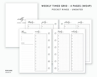 Pocket Rings Weekly Planner Inserts, Timed Agenda (PDF Pattern)