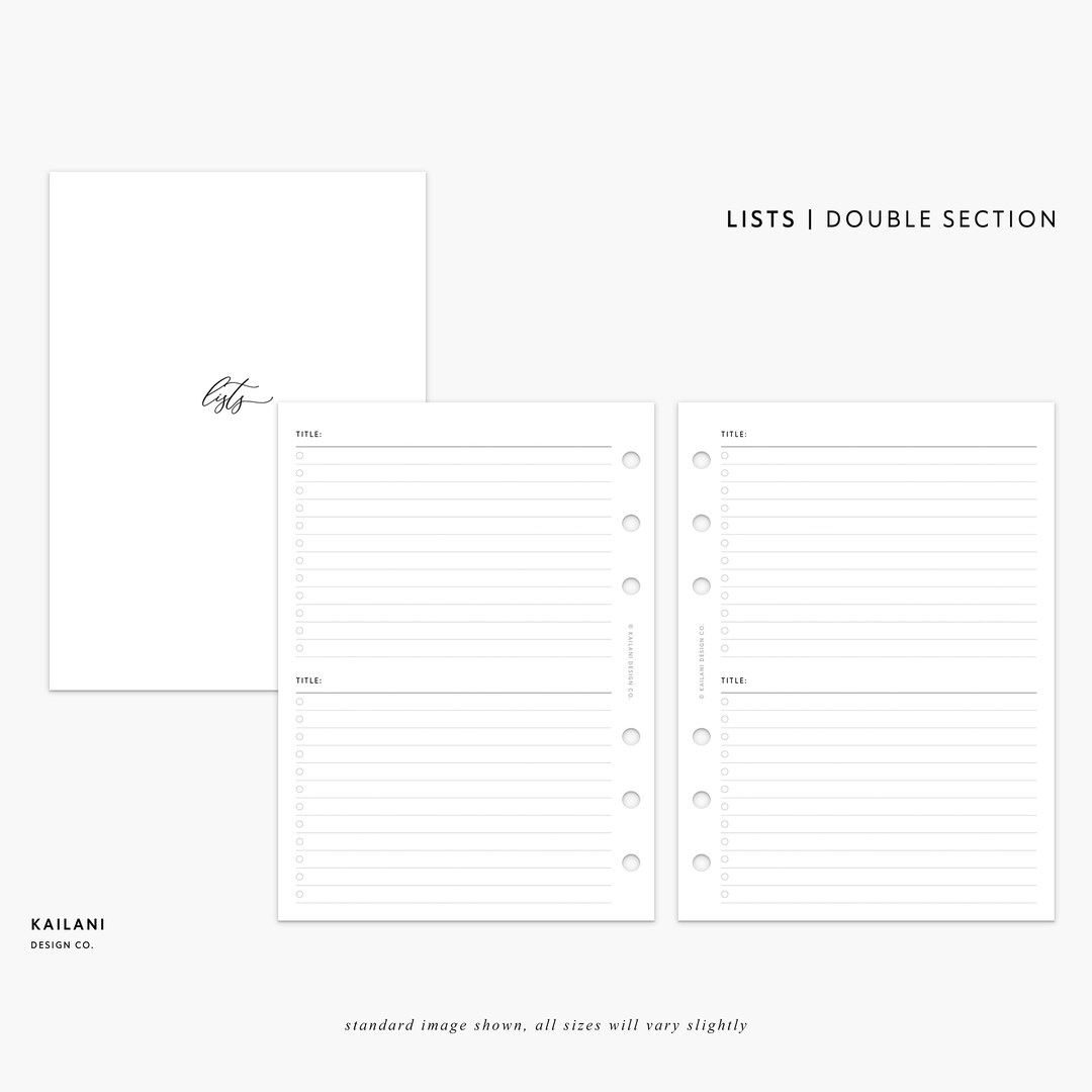 Personal List Personal LIST Inserts, Minimal Design, Tasks, Checklist, List PRINTABLE ...