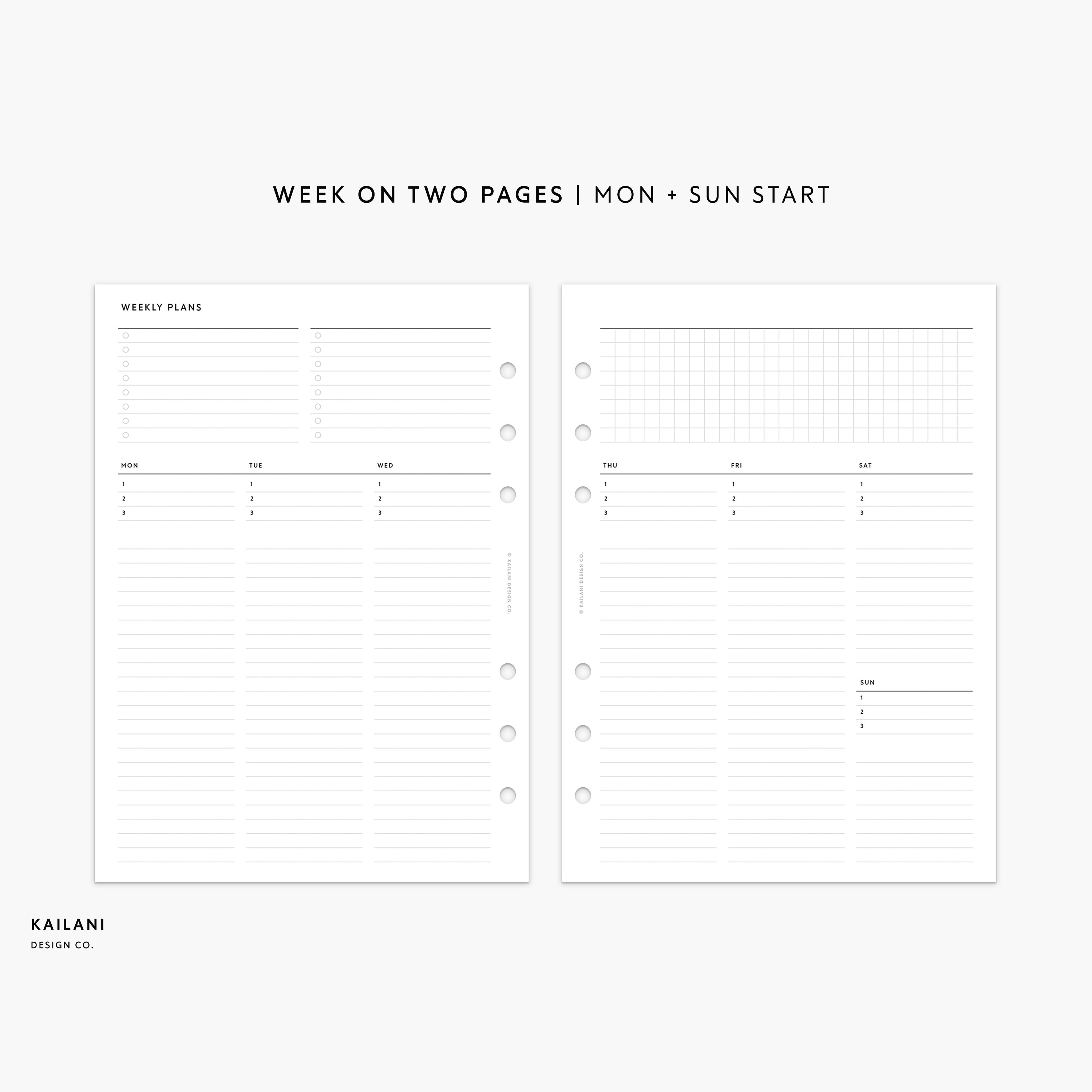 A5 Undated Weekly Planner Inserts, Week on Two Pages (PDF Printable) - Etsy