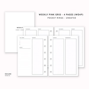 Pocket Rings Inserts, Weekly Planner Inserts, Weekly Agenda, Printable Weekly Planner, Undated Weekly, Minimalist, Pocket Inserts Printable