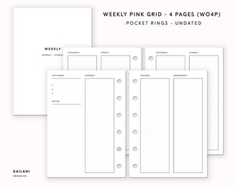Pocket Rings Weekly Planner Inserts, Undated Minimalist (PDF Pattern)