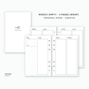 Personal Inserts Printable, Personal Rings, Erin Condren Inserts, Printable Weekly Planner, Instant Download, Undated Weekly, Minimalist