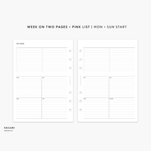 B6 Rings Undated Weekly Planner Inserts, Week on Two Pages, WO2P, Printable Weekly Planner, Undated Weekly, B6 Inserts, B6 LISTS