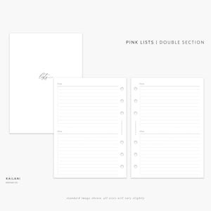 A5 LIST Inserts, Minimal Design, Tasks, Pink Lists, Checklist, PRINTABLE