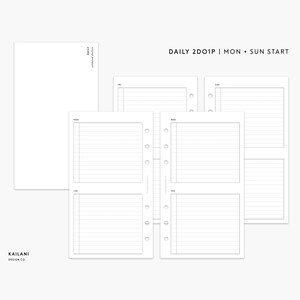 Personal Inserts Printable, Daily Insert, 2 Days on 1 Page, Personal Rings, Week on 4 Pages, Daily To Do, Daily Agenda, Undated, LV MM