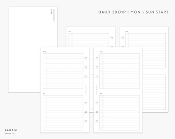 Personal Inserts Printable, Daily Insert, 2 Days on 1 Page, Personal Rings, Week on 4 Pages, Daily To Do, Daily Agenda, Undated, LV MM