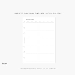 Personal UNDATED Monthly Planner Inserts, Personal Month on One Page, Personal Filofax, LV &#39;MM&#39; Agendas, Personal Rings printable