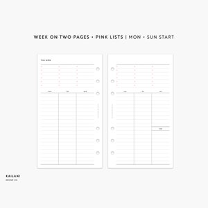 Personal Undated Weekly Inserts Printable, Week on Two Pages, WO2P, Printable Weekly Planner, Undated Weekly, Personal LISTS