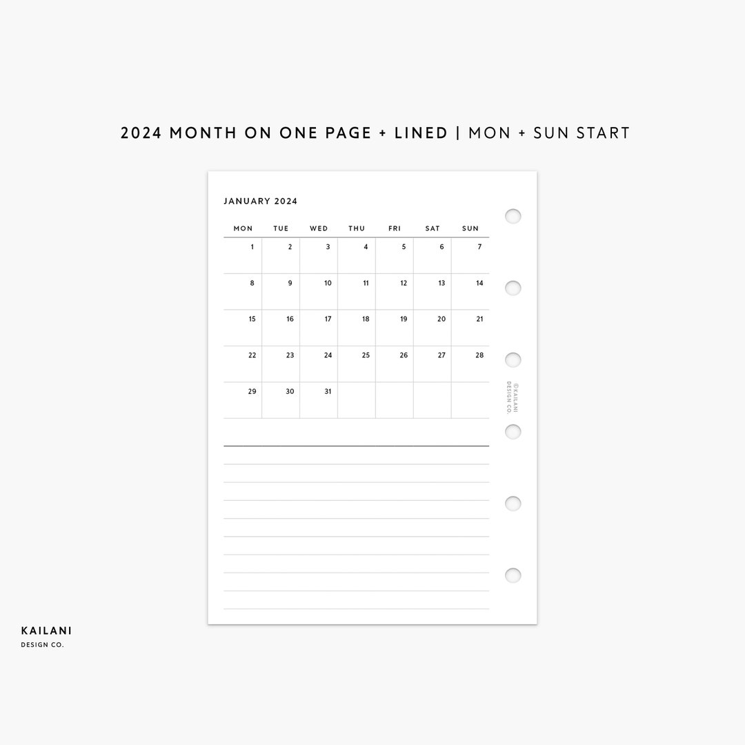 Pocket Monthly Planner Printable, 2024 Monthly, Month on One Page