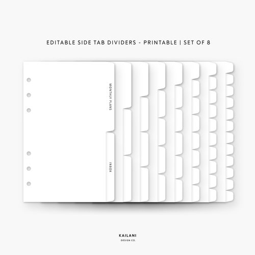 A6 Editable Dividers Printable Divider Tabs Side Tab Etsy
