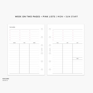 Pocket Rings Inserts, Week on Two Pages, WO2P, Undated Weekly, Weekly Agenda, Printable Weekly Planner, Minimalist, Pocket Inserts Printable