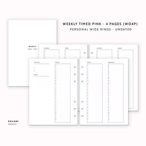 Personal Wide Weekly Planner Inserts, Erin Condren Inserts, Weekly Agenda, Weekly Planner Printable, Week on 4 Pages, Undated Weekly