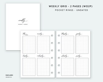 Pocket Rings Weekly Planner Inserts, Undated Grid (Digital Download)