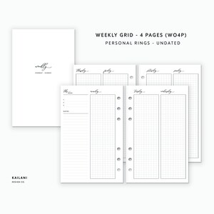 Personal Inserts Printable, Personal Rings, Erin Condren Inserts, Printable Weekly Planner, Instant Download, Undated Weekly, Minimalist