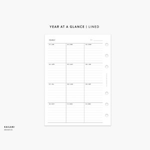 A6 Rings Insert, Important Dates, Year At A Glance, Calendar, A6 Planner, Printable Inserts,