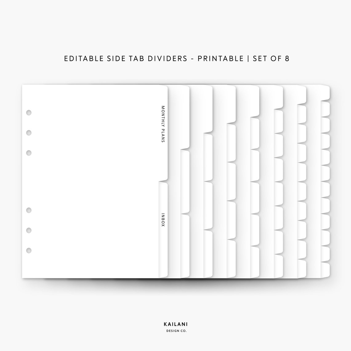 A5 Editable Dividers Printable Divider Tabs Side Tab - Etsy