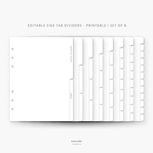 A5 bearbeitbare Trennblätter, druckbare Trennblätter, Trennblätter mit seitlichen Tabs - 8er-Set - PDF - PNG