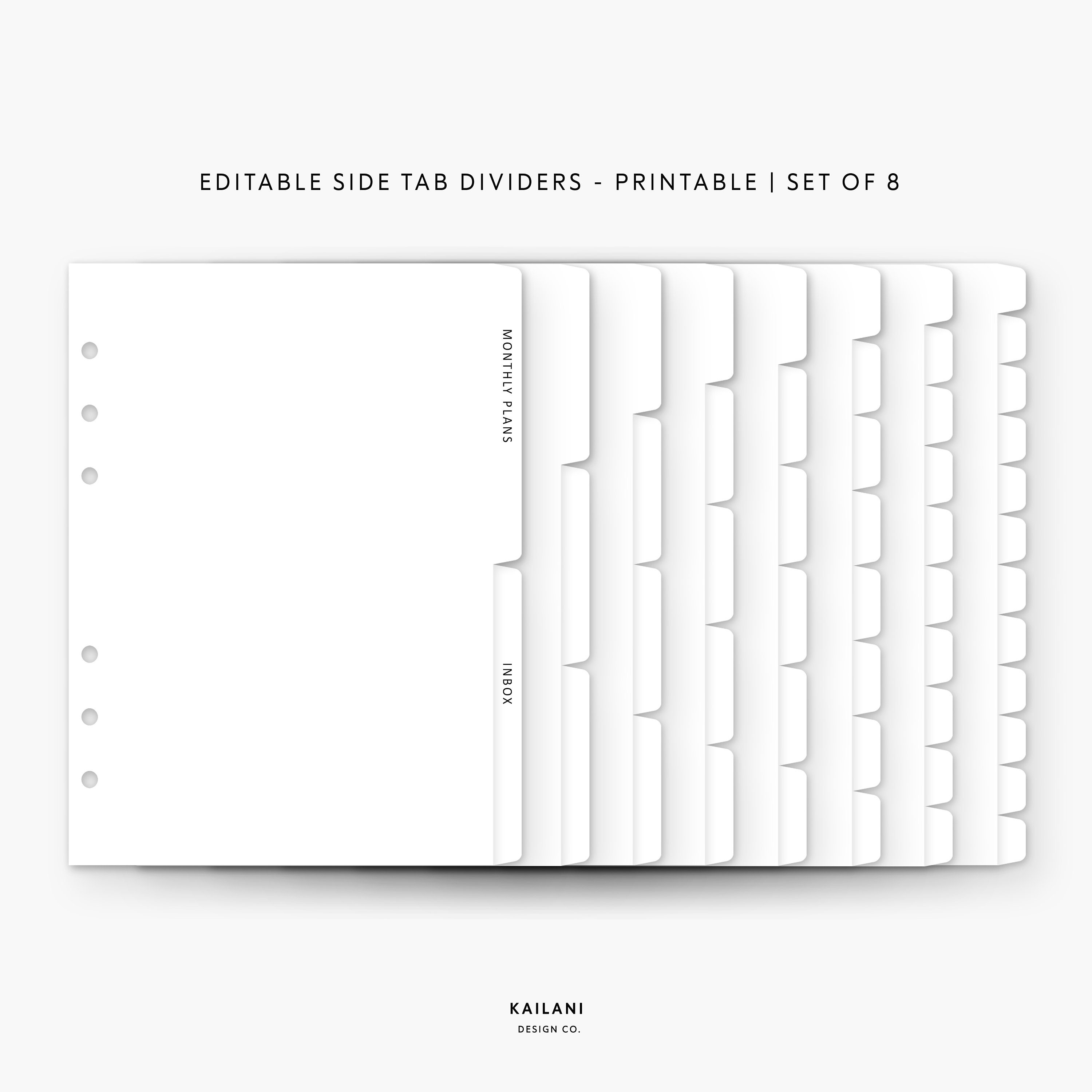 A5 Editable Dividers Printable Divider Tabs Side Tab Etsy UK