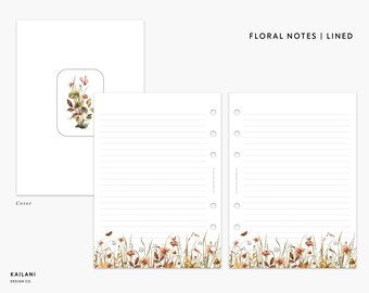 Half Letter Floral Lined Notes, Journal Inserts (PDF Pattern)