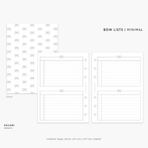 A6 INBOX and LIST Inserts, Minimal Design, Tasks, PRINTABLE, Bow Insert