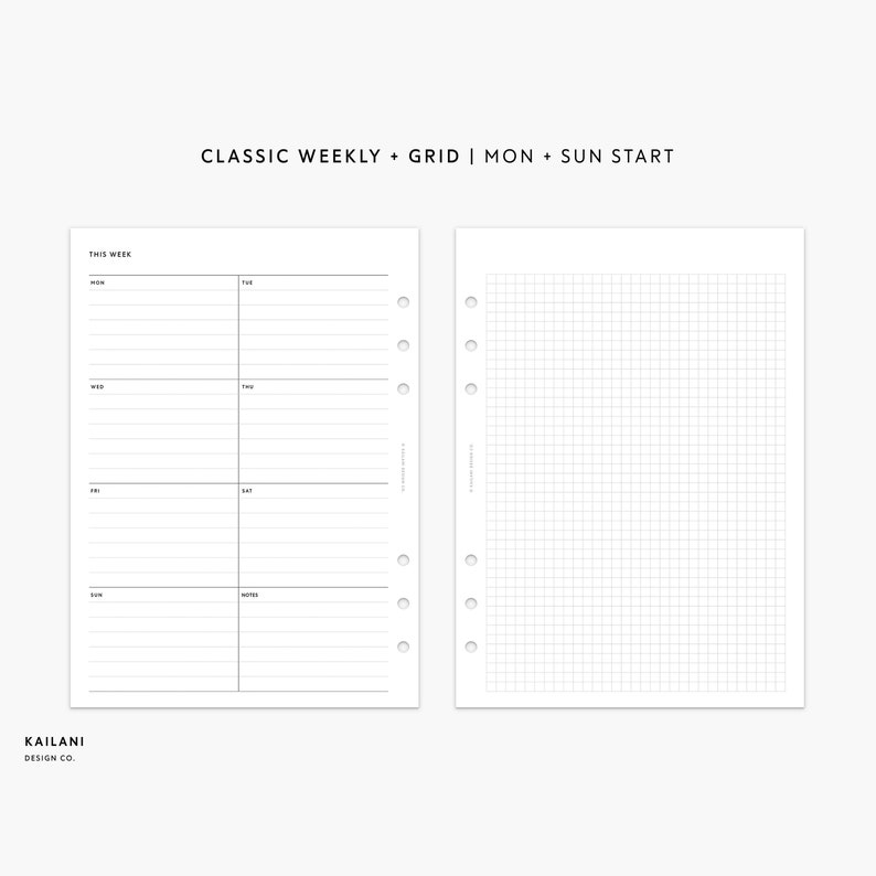 A5 Undated Weekly Planner Inserts, Grid Printable (PDF Pattern) - Etsy