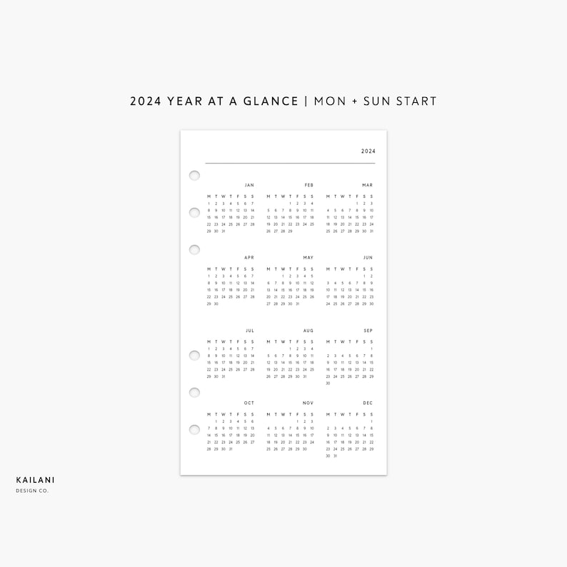 Calendario FCC 2024 imprimible, año 2024 de un vistazo, año en 1 página