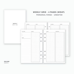 Personal Inserts Printable, Personal Rings, Erin Condren Inserts, Printable Weekly Planner, Instant Download, Undated Weekly, Minimalist