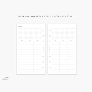Personal Undated Weekly Inserts Printable, Week on Two Pages, WO2P, Printable Weekly Planner, Instant Download, Undated Weekly