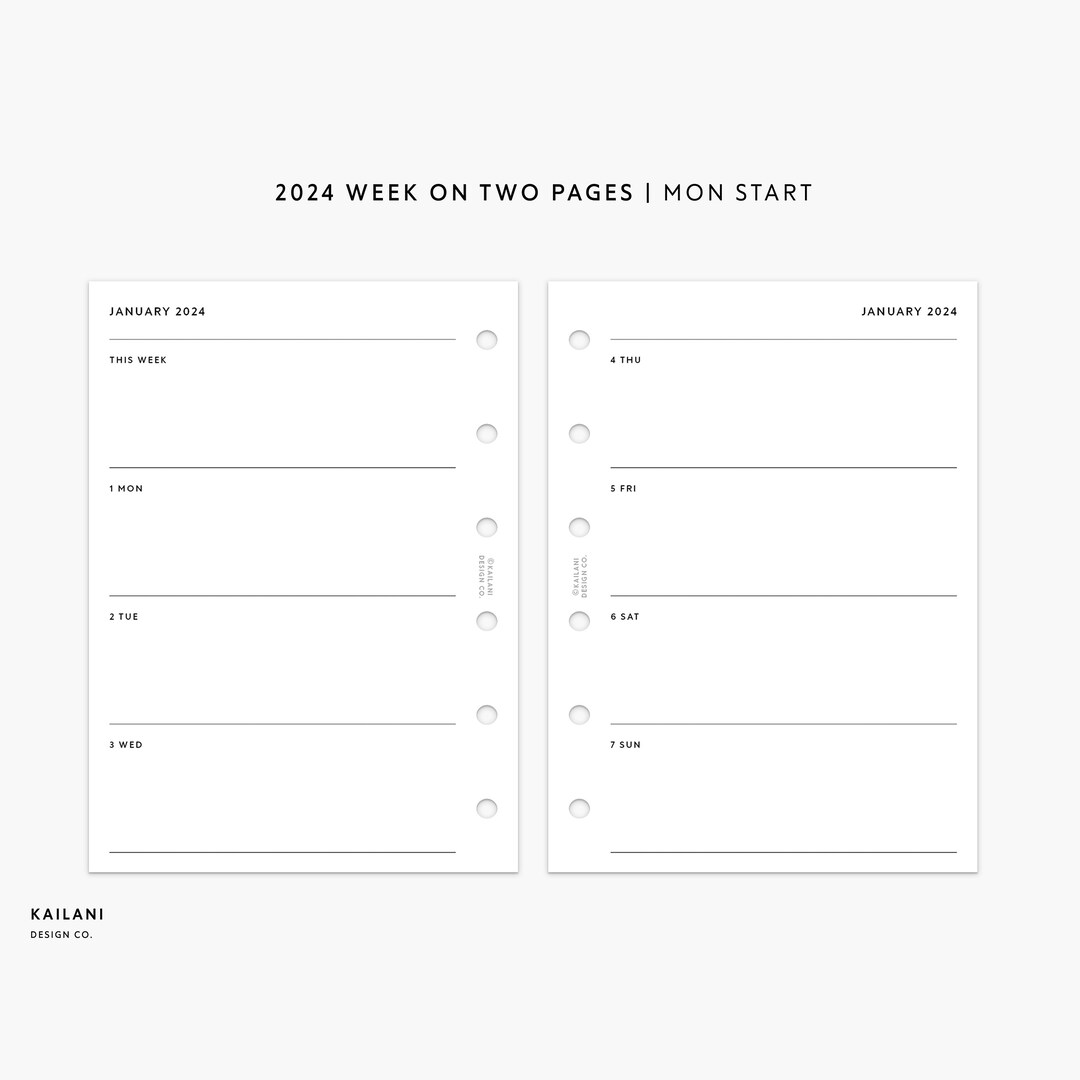 2024 Pocket Rings Inserts, Week on Two Pages, Pocket WO2P, Pocket ...