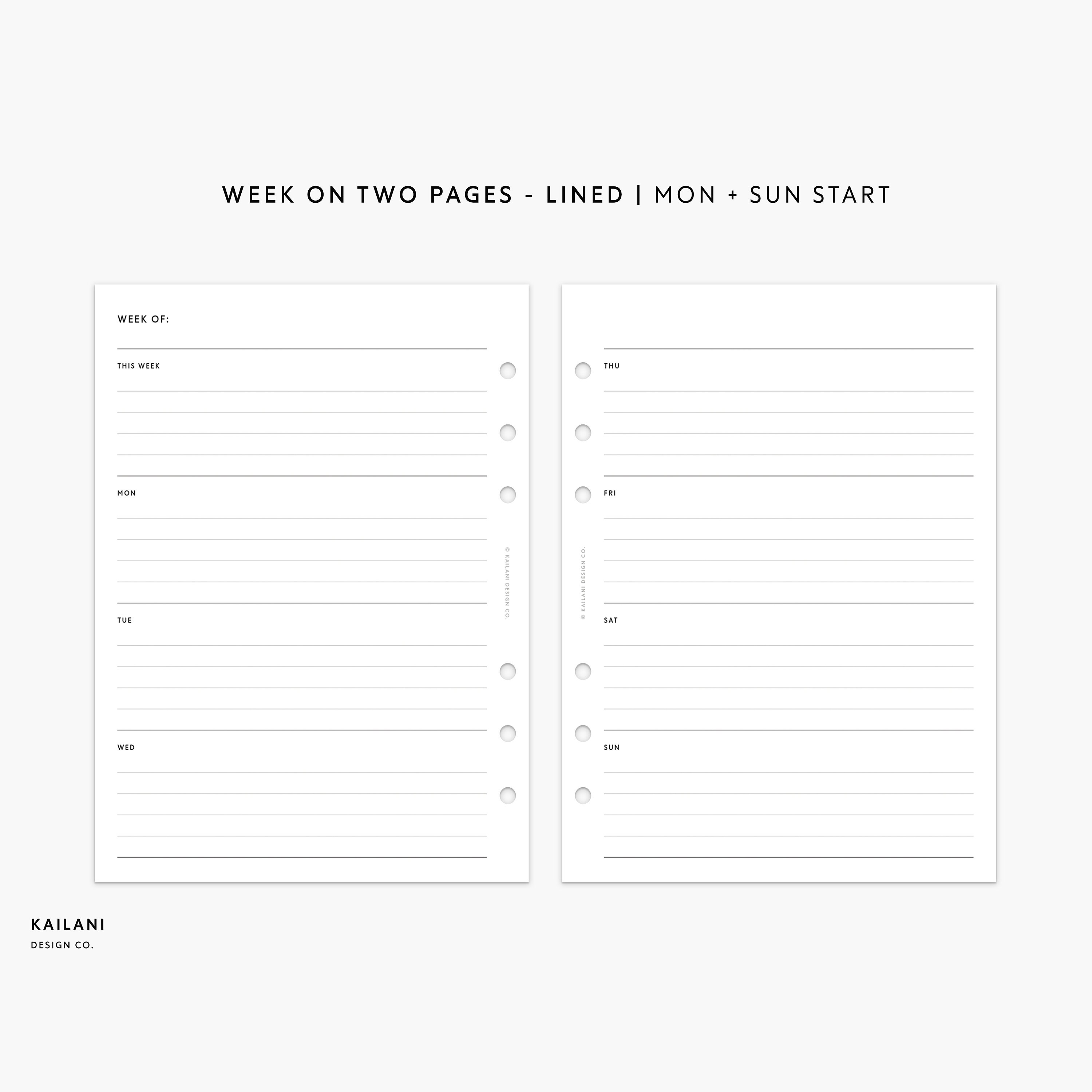 B6 Rings Undated Weekly Planner Inserts, WO2P (printable PDF) - Etsy