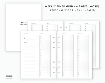 Personal Wide Weekly Planner Inserts, Timed Grid (PDF Pattern)