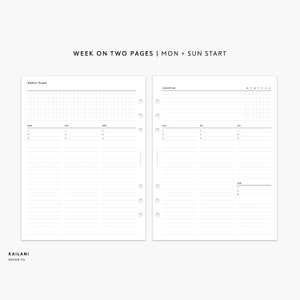 A5 Wide Undated Weekly Planner Inserts, Week on Two Pages, WO2P, Printable Weekly Planner, Undated Weekly, A5 Wide Insert
