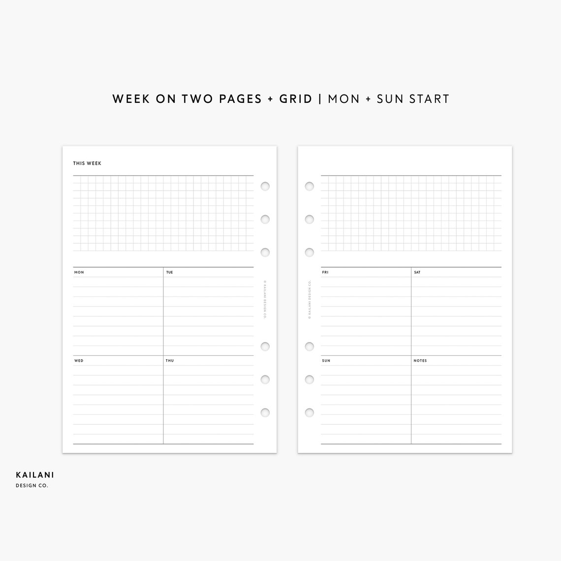 Personal Wide Undated Weekly Planner Inserts Week on Two - Etsy