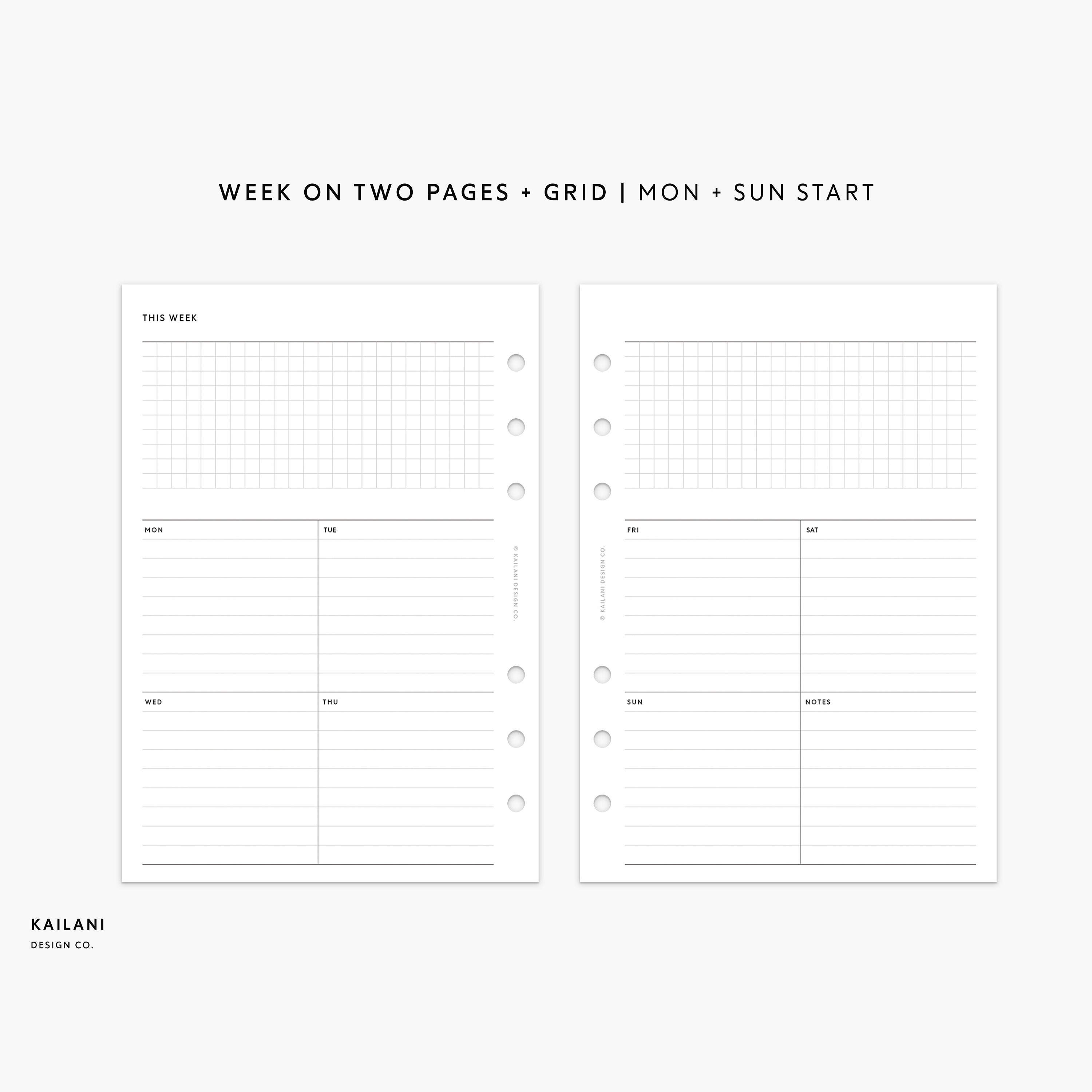 Personal Wide Undated Weekly Planner Inserts, WO2P (PDF Pattern) - Etsy